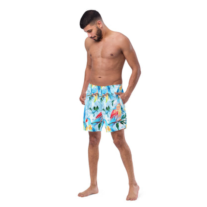 PRROT: Men's Swim Trunks: Tropical Parrot Mosaic for the Modern Explorer
